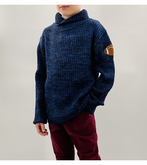 Pull en maille bleu, col montant, IDEXE